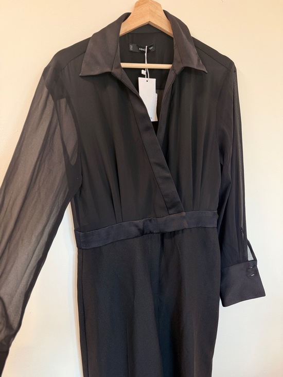 Mango Pants - NWT Mango Black Wide Leg Jumpsuit Sheer Top Work Chic - Size Medium